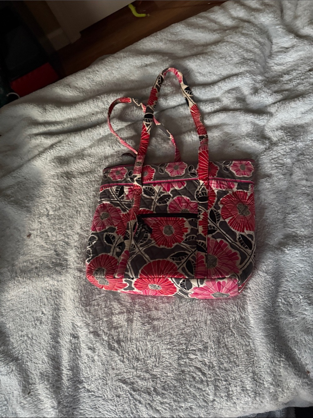 Floral Quilted Tote Bag in Pink and Black